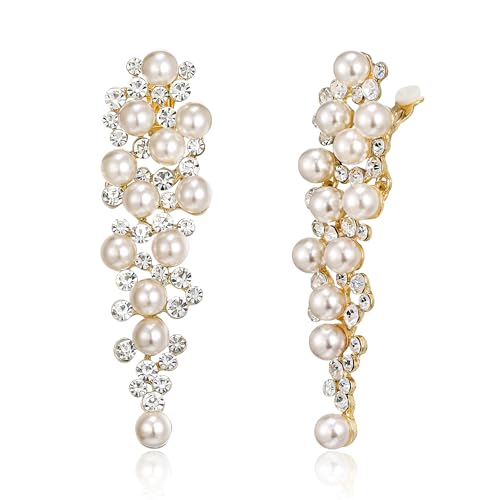 Aretes de novia BriLove con perlas simuladas y brillantes
