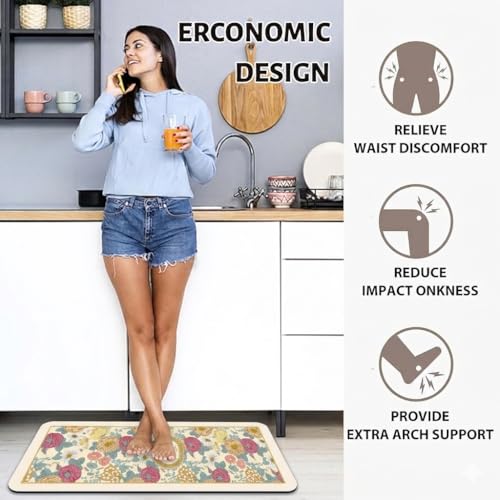 Image of Kitchen Anti Slip Mat for Floor, Waterproof Washable Kitchen Mats, Non Slip Kitchen Floor Mats for Home, Soft Mats for Kitchen, Kitchen Mats for Floor Anti Slip (Botanic- French)