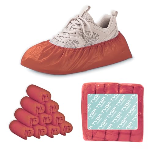 TYGA Lot de 100 couvre-chaussures imperméables en relief antidérapants pour protéger le sol, la moquette, le nettoyage, utilisation en intérieur/extérieur, rouge