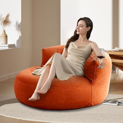 Bean Bag Chair Chenille Bean Bag Cover (No Filler) Washable Ultra Soft Pouf Ottoman Kids Adults Beanbag Chair Lazy Armchair Couch Floor Seating Living Room Furniture (Color : Orange, Size : 100cm)