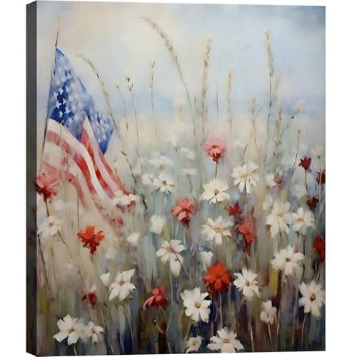 Image of Framed American Flag Mason Jar Wall Art, Patriotic Farmhouse Canvas Art Pictures, USA Rustic Wall Decor, Made in USA Ready to Hang for Kitchen Dining Room