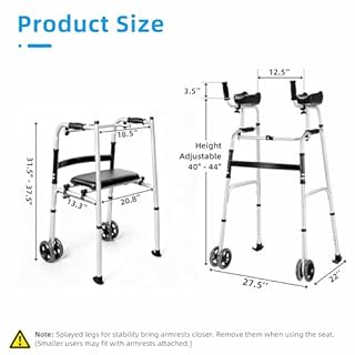 Upright Walker for Seniors with Padded Seat and Armrests - Heavy Duty 420 lbs Capacity Stand Up Walking Aid - 7-Level Height Adjustable Folding Walker with Wheels for Elderly