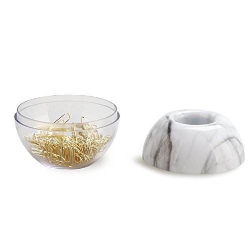 Multibey Gold Paper Clips In Elegant Magnetic Marble White Clip Holder, 28Mm, 100 Clips Per Box #TOP2