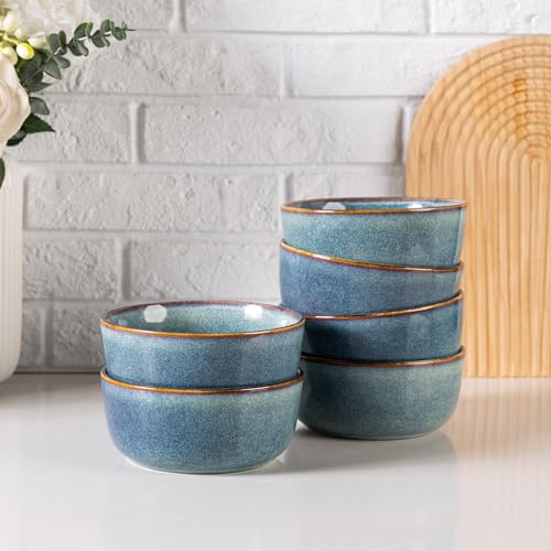 AmorArc Cereal Bowls Set of 6 for Kitchen, 26oz Stoneware Soup Bowls Set for Cereal Soup Meal, Dishwasher &Microwave Safe, Ceylon Blue - Thumbnail 3