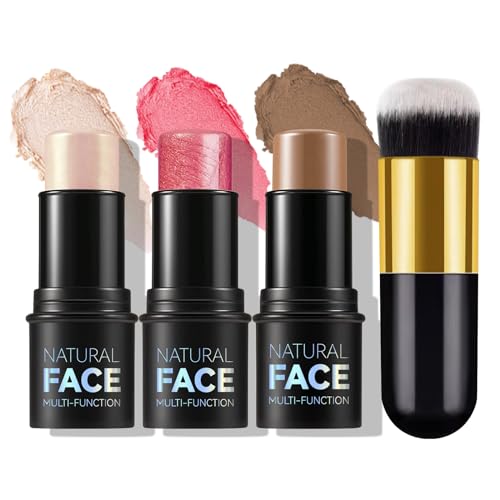 MLSMILE 3Pcs Cream Contour Stick Makeup Kit Create Face Contour Highlighter Stick Blush stick for Sculpt the Cheeks Bronzer Contour Sticks Waterproof Long-lasting Contour set Non-greasy01# 03# 04#