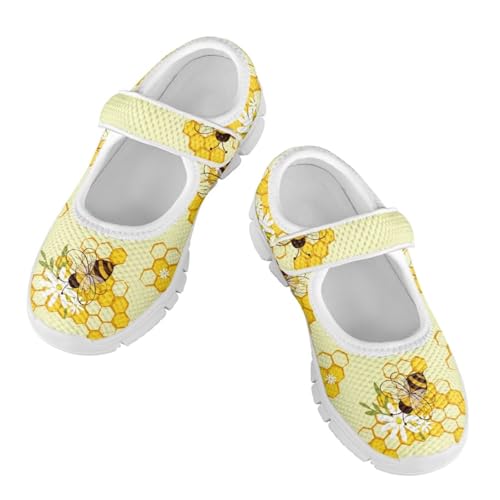 Girls Mary Jane Shoes Honey Bee Mesh Shoes Laceless Ladybug Athletic Low Cut Sneakers with Magic Sticker Slip On Casual Dress Clothes Shoe