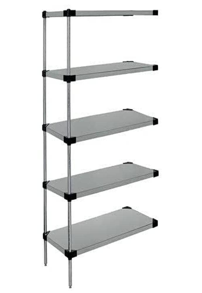 Quantum WRSAD5-86-1872SS Solid Shelving Add-On Kit, 72'W x 18'D x 86'H, 300 lbs Capacity, Stainless, Stainless, NSF