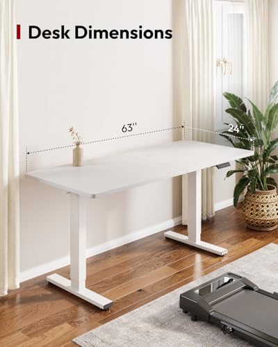Image of SANODESK Height Adjustable Electric Standing Desk 63x24 Inches, Sit Stand Desk with Splice Board for Home Office, Ergonomic Computer Workstation, Study & Gaming, White Frame /White Top