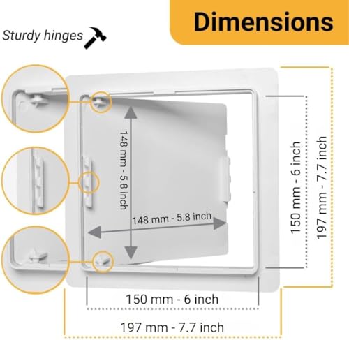 Proxinova Revisionsklappe 15X15 cm, Hochwertige ABS Plastik Revisionstür Trockenbau Anpassbar, Sicherungskasten Unterputz, Schornstein Reinigungsklappe, Verdeckt Kabel, Zähler, Rohre, Passt Bündig