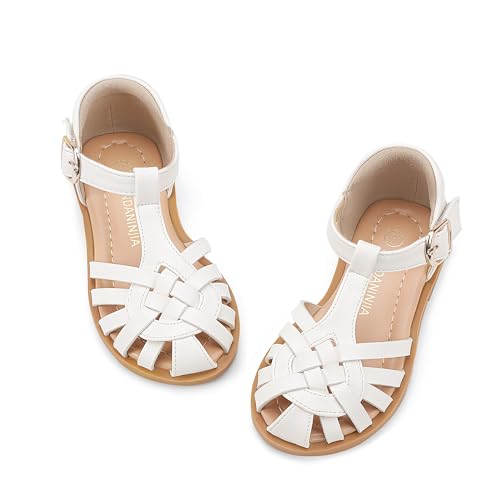 Image of PANDNAINJIA Toddler Girls Sandals T-Strap Dress Summer Shoes | Litte Kids Closed Round toe Strappy Adjustable Non-slip Flower Girl Wedding Party Sandal