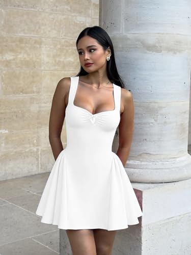 Image of BORIFLORS Women's Sexy Square Neck Bodycon Mini Dress Ruched Corset Cocktail Party Short Dresses