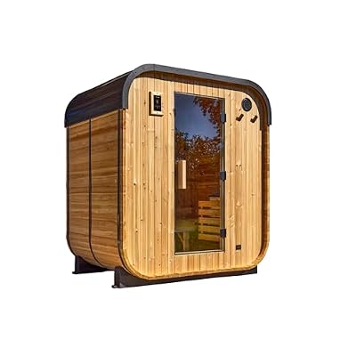 Backyard Discovery Lennon 2-4 Person Traditional Cedar Outdoor Cube Sauna with Electric Sauna Heater, Glass Door, Sauna Rocks, Dry Heat, Steam Sauna, LED Lights, Wi-Fi Control, Sauna Accessories