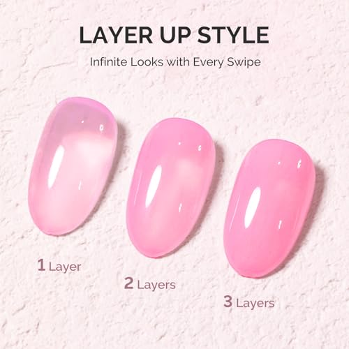 Image of MelodySusie Jeweliver Gel Nail Polish, 0.5Fl.oz Berry Pink Gel Polish Pastel Nude Color Sheer Translucent Soak Off UV LED Light Cure Gift Nail Art Manicure DIY at Home JM16