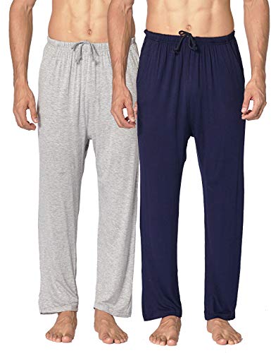 Locachy Men's Soft Knit Sleep Pants Pajama Pant with Pockets Lightweight Lounge PJ Bottoms(1 & 2 Packs) (Blue/Grey (2-Pack), XX-Large)