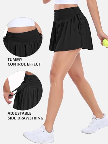 ATTRACO Saia de golfe feminina com shorts e bolsos, A - Preto, G