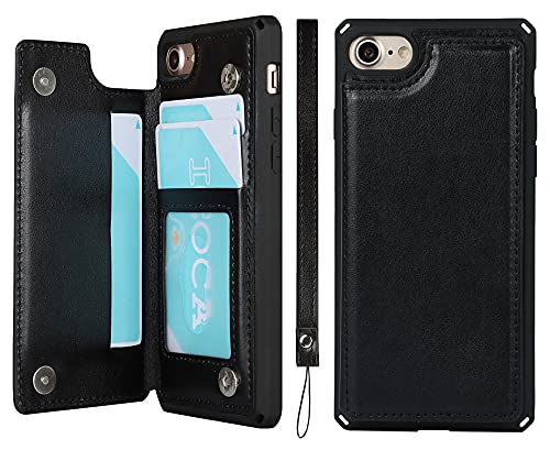 Étui portefeuille iPhone SE 2020 avec blocage RFID et coque magnétique antichoc noire