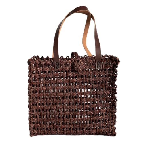 Image of KADAM HAAT Lunch Bag | Handmade Sabai Grass Bag for Lunch and Bottle | Tiffin Box Bag for School or Office and Picnic with Leather Handle (Brown)