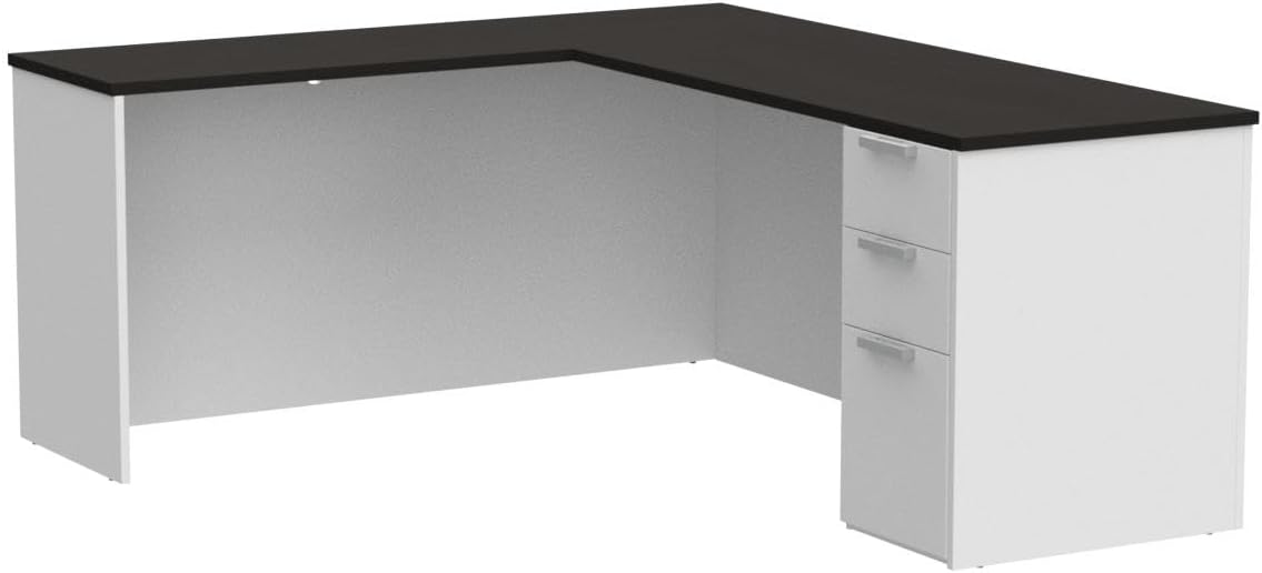 Bestar Pro-Concept Plus 72W L-Shaped Desk with Pedestal in White & deep Grey
