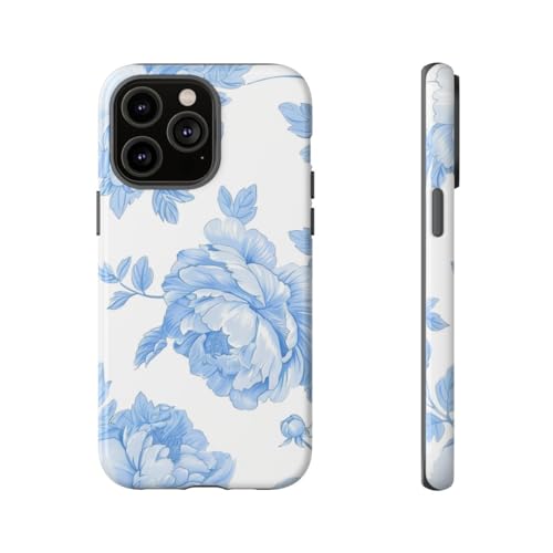 Coque résistante iPhone 14 Pro Max antichoc brillante à motif pivoine bleu