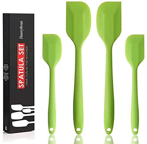 FloweryOcean 4 Silikon Spatel Hitzebeständig Spatulas BPA Frei Silikon Teigschaber Set Nicht-Stick,Einem Kern Edelstahl und Nahtloses Einteiliges Design Spachtel für Küche, Backen und Kochen (Grün) Cover