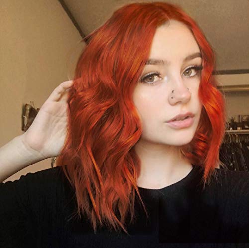 Curly Wavy Orange Wig Short Bob Wigs For Women Copper Red Orange Synthetic Cosplay Wig Shoulder Length Heat Resistant Bob Party Wig 14 inch Costume Wigs