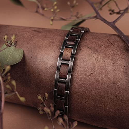 Holzkern Acoustic Men’s Bracelet 316L Antique Silver Stainless Steel And Walnut Wood, Adjustable Length Silver Bracelet For Men, Premium Men’s Jewelry Bandlet For Men #TOP2