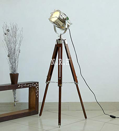 Nautical Replica Hub Tripod Floor Lamp - Modern Wood Floor Spotlight Living Room Decor
