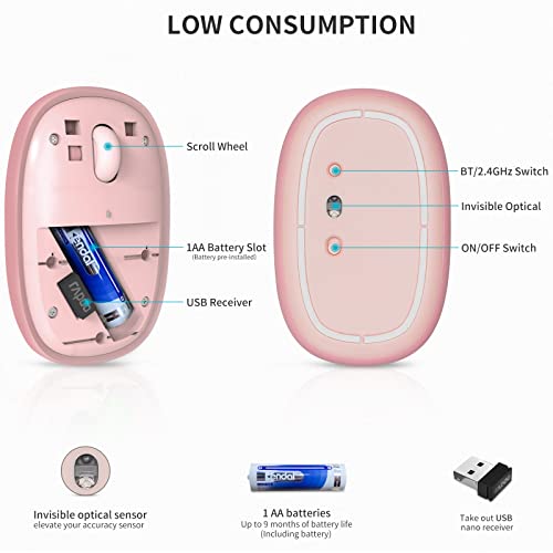 Rapoo Dual-Mode Bluetooth Mouse, Portable Wireless Mouse With Bt3.0/5.0 & 2.4Ghz Receiver,1300 Dpi Silent Mouse, Slim Computer Mouse For Laptop,Tablet, Pc And Mac #TOP4