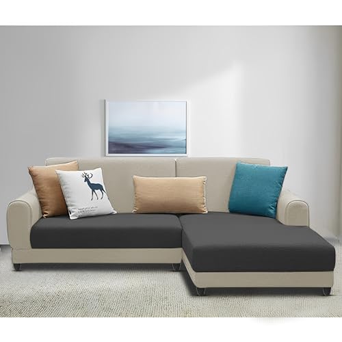 Image of Kraven RHS 4 Seater L Shape Sofa Set for Living Room (Cream Black Fabric) Premium Fabric Sofa