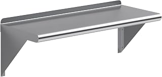 30" x 12" Stainless Steel Wall Shelf, Holds 205 lb - Express KitchQuip 18 Gauge NSF Commercial Wall Mount Shelf with Brackets