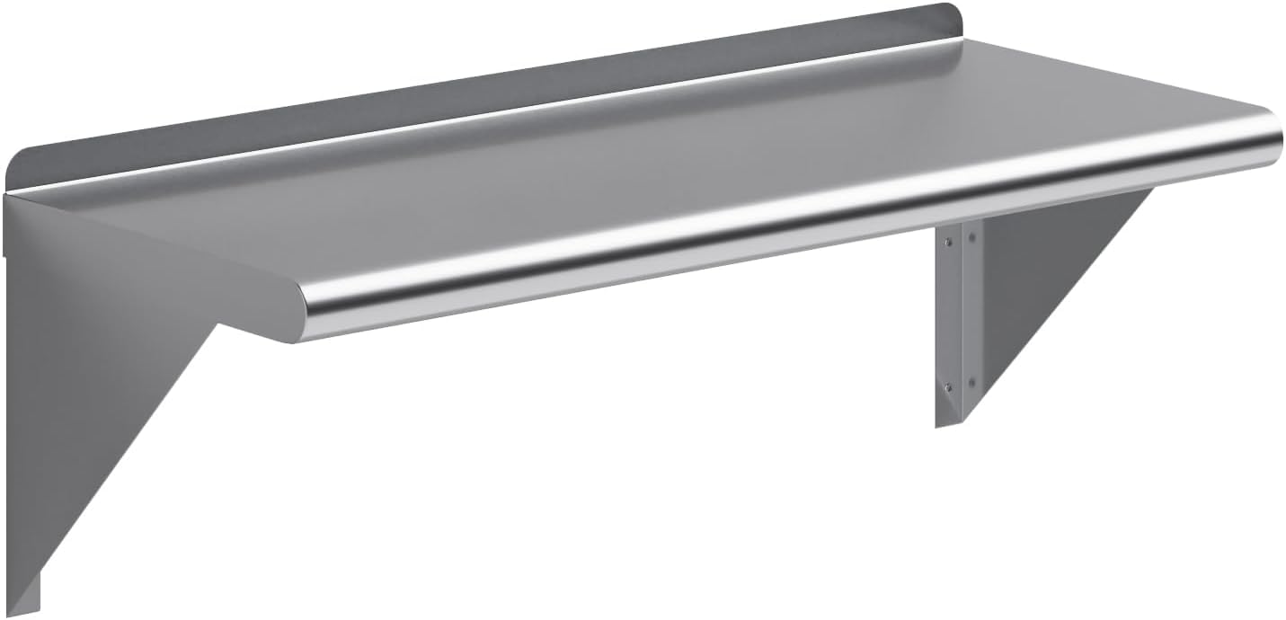 Express KitchQuip 30" x 12" Stainless Steel Wall Mount Shelf – NSF Certified Heavy Duty Commercial Kitchen Storage Rack