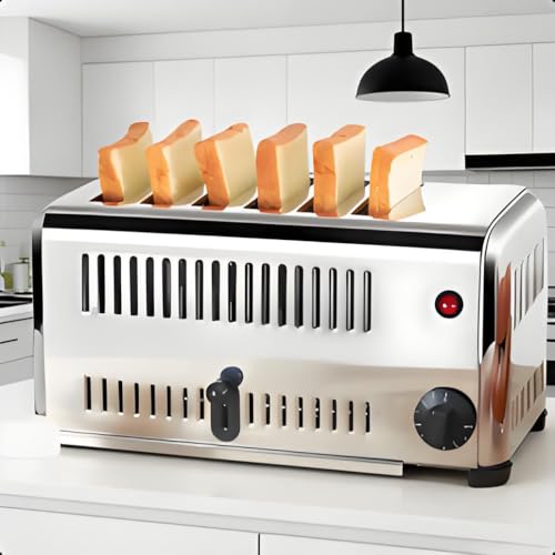 Tostadora Comercial de 6 Rebanadas, Moldura de Una Pieza con Bandeja para Migas Extraíble, Acero Inoxidable Ajustable de Cinco Velocidades, Adecuada para Restaurantes, Panaderías y Uso Doméstico.