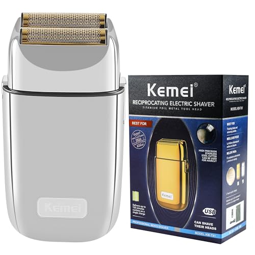 Kemei Rasoir électrique sans fil en métal double feuille pour homme - Rechargeable de type C pour le rasage humide et sec