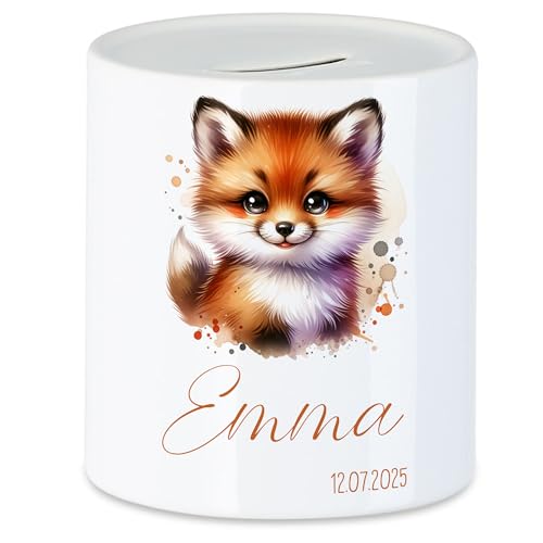 Kiddle-Design Tirelire pour enfants avec nom personnalisé, motif animal renard, cadeau pour garçon et fille anniversaire, Noël, naissance et baptême -...
