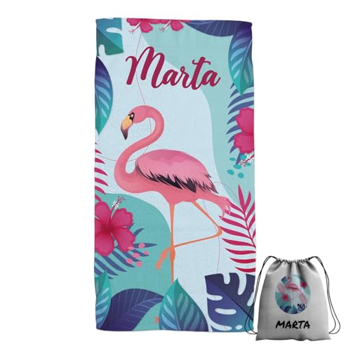 ZPUBLI+ Toallas de Playa o Ducha Personalizadas con tu Nombre. Toallas para Camping, para Piscina, Toalla para baño, Toalla de Ducha. (Toalla Flamenco)