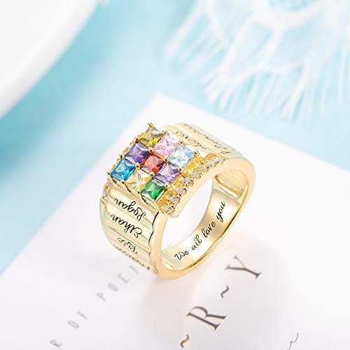 AILIN Custom Mom Rings 925 Sterling Silver Personalized 9 Square Birthstones And Names Rings Family Mothers Day Daughter Jewelry Gifts For Mommy Grandma3