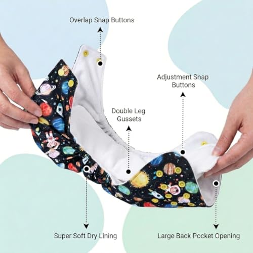 Image of Little Pea Adjustable Cloth Diaper for Babies (3 Months-3 Years) | Leak-Proof, Washable & Reusable | Includes 2 Diaper + 2 Absorbent Pad | Free Size (5-18 kg) | Pack of 2