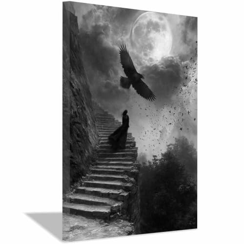 Peinture sur toile noire et blanche HOQIU de 70x100cm encadrée pour salon
