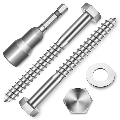 (6-Set) 1/2 x 4 Lag Screws, Stainless Steel Heavy Duty Hex Head Lag Bolts for Wood, Commercial/Industrial Grade 1/4 Bolts, Mounting Screws Bolts Kit, Bright Finish by Marysino
