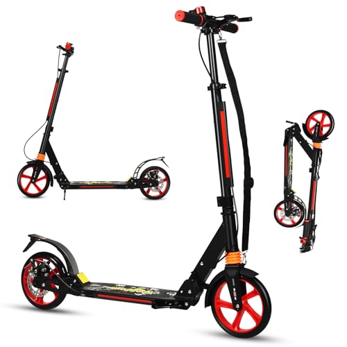 KOMFOTTEU Patinete Plegable de 2 Ruedas con Freno (Negro)