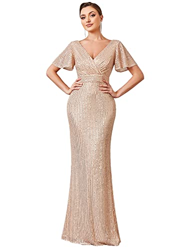 Ever-Pretty Women's Double V-Neck Flared Sleeves Memaid Sequin Floor Length Evening Dresses 01435