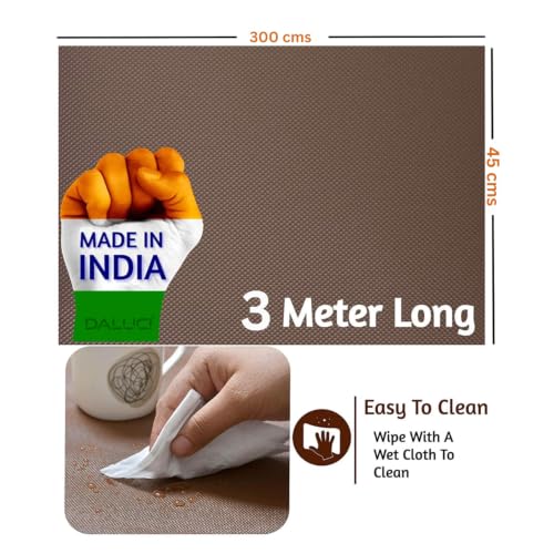Image of DALUCI Fridge Mats & Drawer Mat Roll 3 Meters (45 cm x 300 cm) | Anti Skid Kitchen Shelf Liner for Fridge, Drawers, Shelves & Wardrobe | Food Grade EVA, Washable, Diamond Pattern, Brown