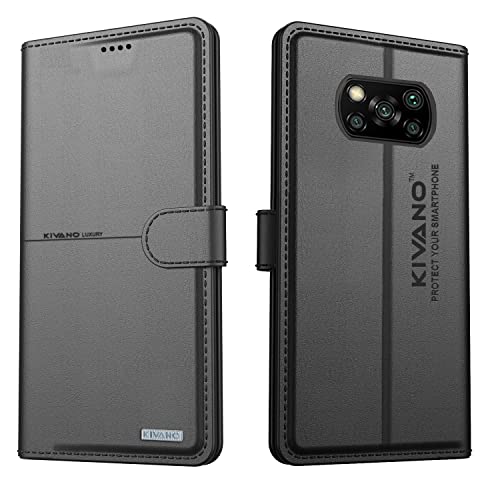 Image of KIVANO Poco X3 / Poco X3 Pro Professional Series Wallet Case | Luxurious Design | Premium | PU Leather Flip Case Back Cover | Magnetic Closure - Black