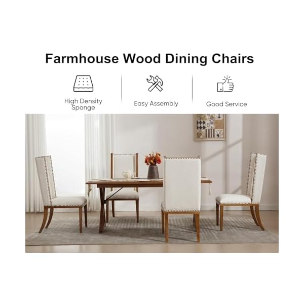 Kmax upholstered fabric dining chairs set of 2 parsons dinner chairs high back nailed trim wood kitchen chairs white  urban country home decor