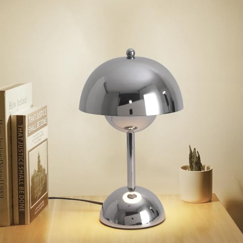 Silver Nachttischlampe Home Decorate Pilz Lampe,3-Wege Dimmbare LED Tischlampe mit Touch,flowerpot lampe,Arbeits-und Studie Schreibtischlampe für Schlafzimmer,Café,Büro, (G45 Bulb,3000K,Warmes Licht)