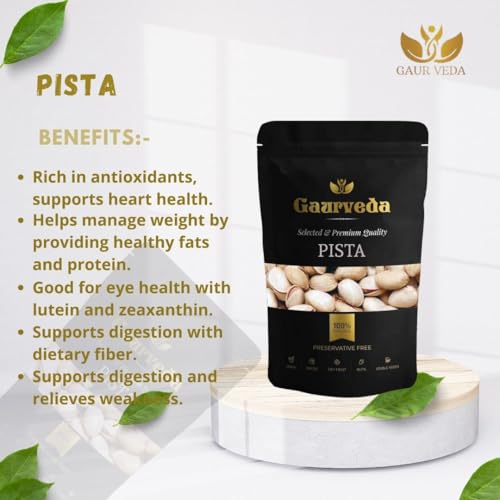 Image of GAURVEDA Pista (Pistachios) - Dry Fruits, Healthy Snack, Perfect for Gifting & Cooking | 100% Natural, Fresh & Delicious | 250 Grams