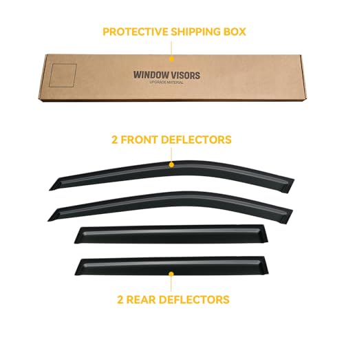 Image of Rain Guards Window Visor for 2021-2026 Nissan Rogue Out-Channel | Shields Vent Deflector Shade Wind Dark Smoke 2022 2023 2024 2025 21 22 23 24 25 26, Tape-On Outside-Mount, 4PCS