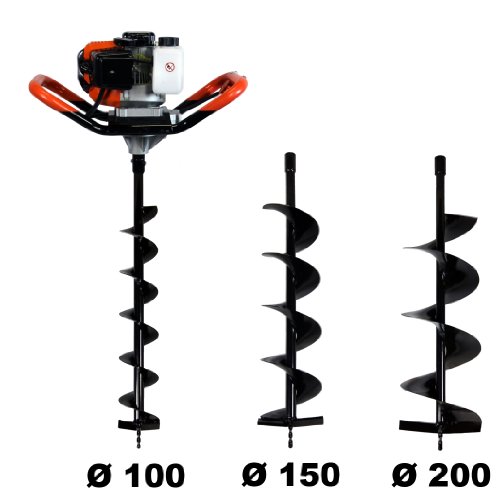 GT Garden Tarière Thermique 52 cm3, 3 CV + Lot de 3 mèches (100, 150 et 200 mm)