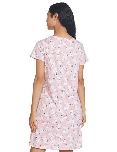 Image of Longies Women's Knee Length Knit Cotton Nighty Regular Nightgown (LGLKNWWV001 Pink010 L)