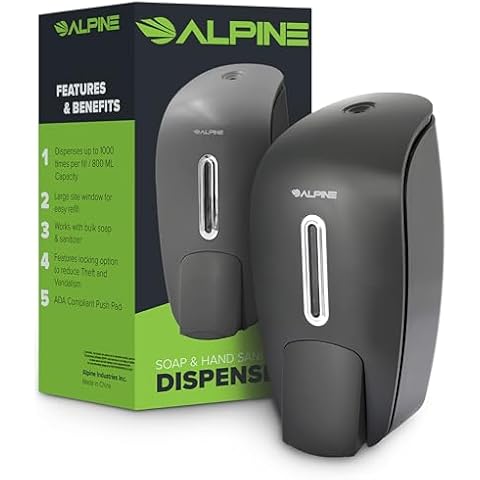 Alpine Manual Soap Dispenser Wall Mount - Commercial Soap Dispenser Wall Mounted for Liquid Soap & Hand Sanitizer in Bathroom, Kitchen, Refillable Large 800 ml Capacity (Grey) Cover